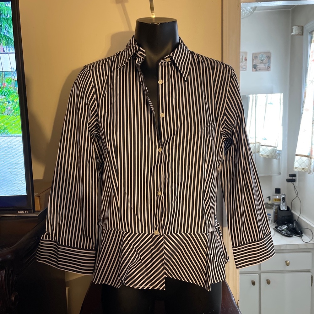 LAUREN RALPH LAUREN 100% COTTON 3/4 LENGTH SLEEVED BUTTON DOWN TOP~SZ 12.